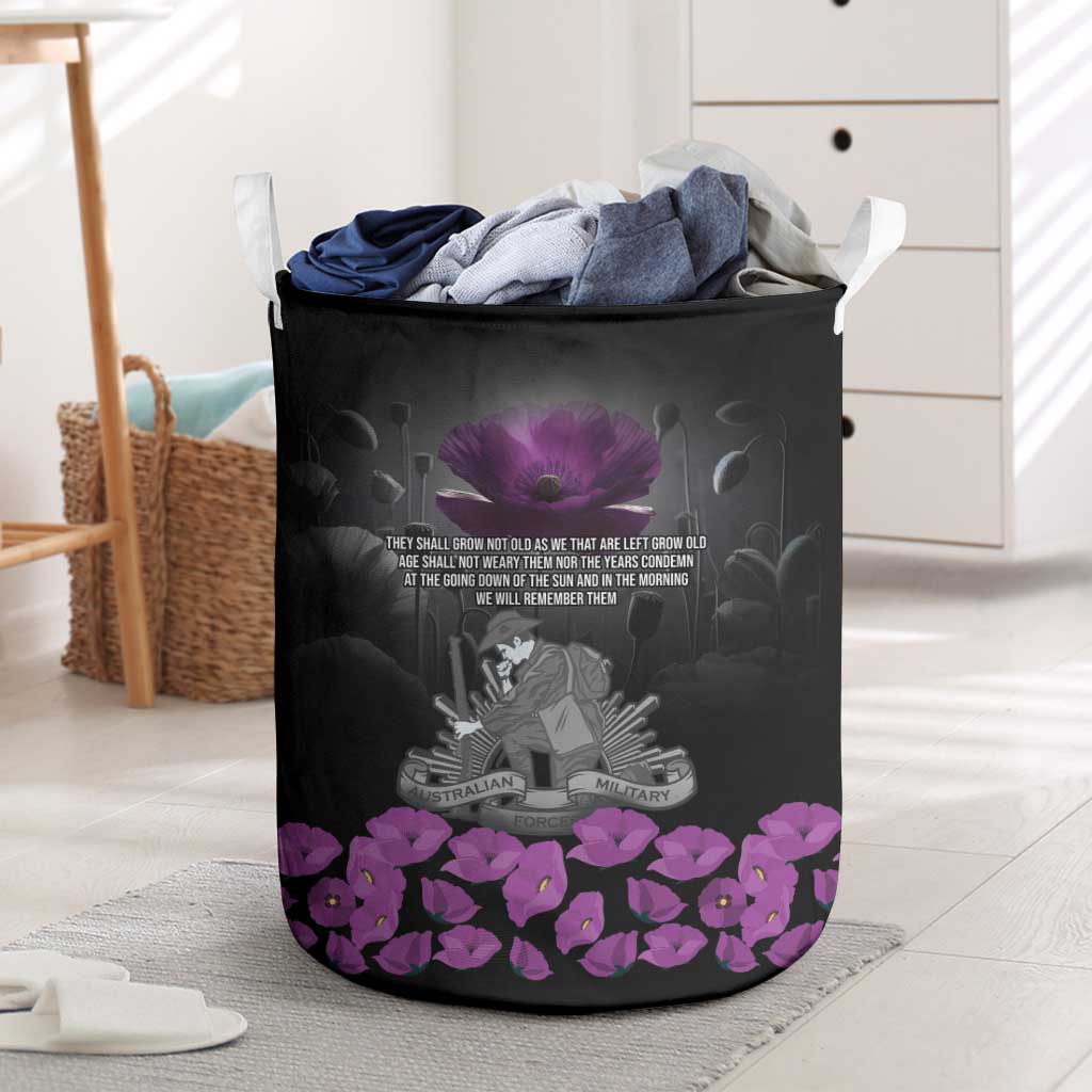 ANZAC Day Remembrance Laundry Basket Purple Poppy We Will Remember Them