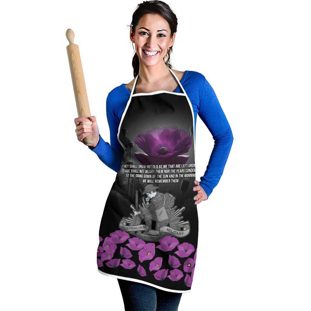 ANZAC Day Remembrance Apron Purple Poppy We Will Remember Them