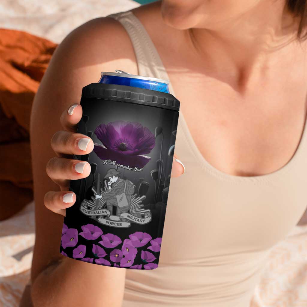 ANZAC Day Remembrance 4 in 1 Can Cooler Tumbler Purple Poppy We Will Remember Them