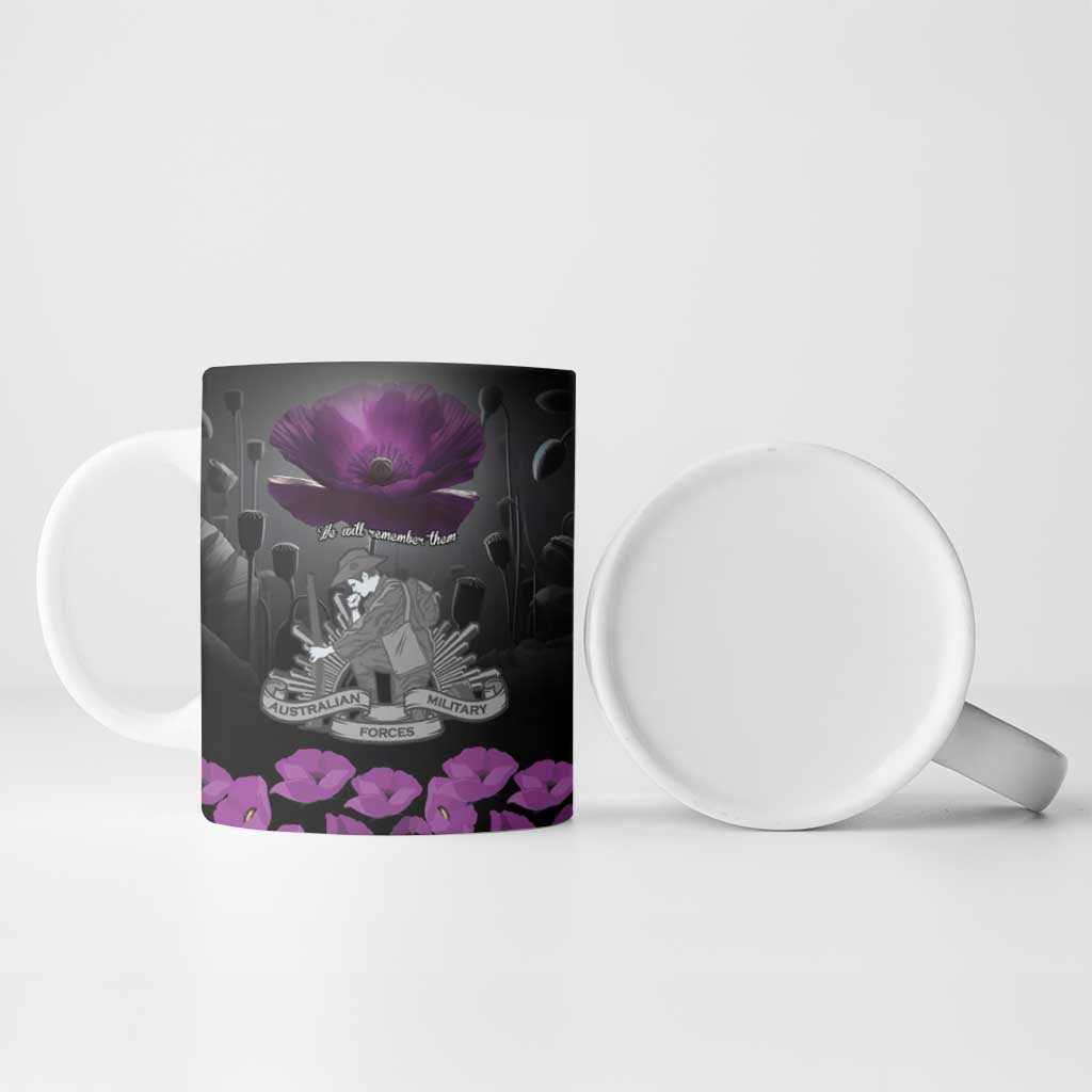 ANZAC Day Remembrance Ceramic Mug Purple Poppy We Will Remember Them
