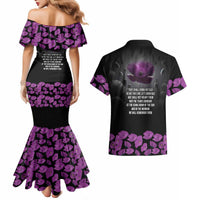 ANZAC Day Remembrance Couples Matching Mermaid Dress and Hawaiian Shirt Purple Poppy We Will Remember Them