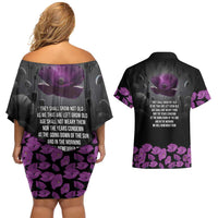 ANZAC Day Remembrance Couples Matching Off Shoulder Short Dress and Hawaiian Shirt Purple Poppy We Will Remember Them