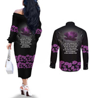 ANZAC Day Remembrance Couples Matching Off The Shoulder Long Sleeve Dress and Long Sleeve Button Shirt Purple Poppy We Will Remember Them