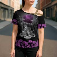 ANZAC Day Remembrance Cross Shoulder Shirt Purple Poppy We Will Remember Them