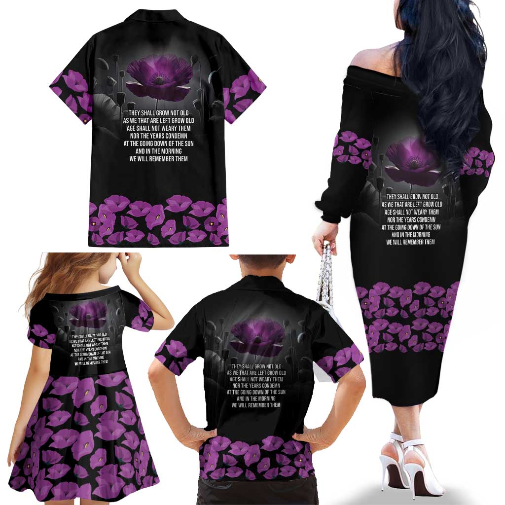 ANZAC Day Remembrance Family Matching Off The Shoulder Long Sleeve Dress and Hawaiian Shirt Purple Poppy We Will Remember Them LT9 - Polynesian Pride
