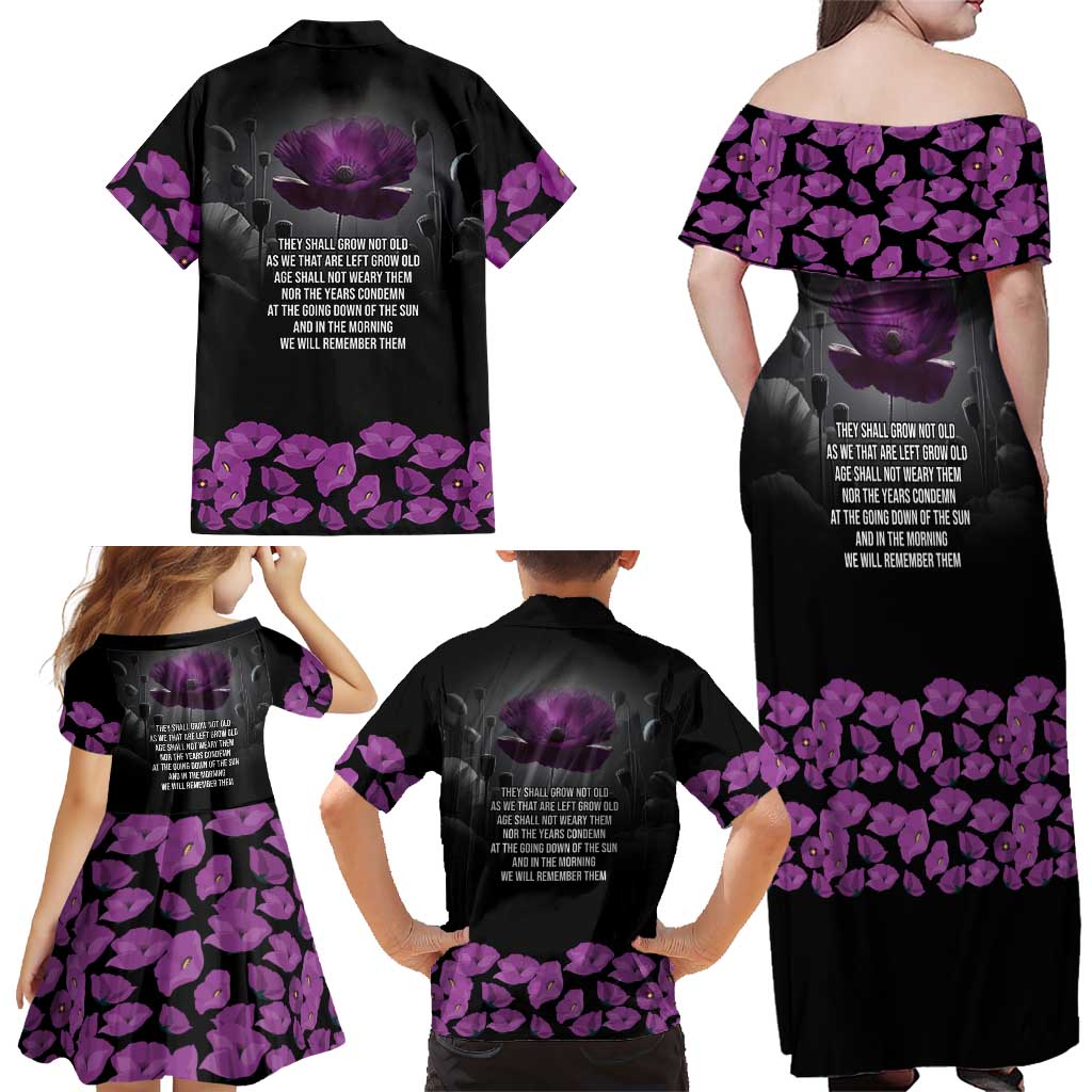 ANZAC Day Remembrance Family Matching Off Shoulder Maxi Dress and Hawaiian Shirt Purple Poppy We Will Remember Them LT9 - Polynesian Pride