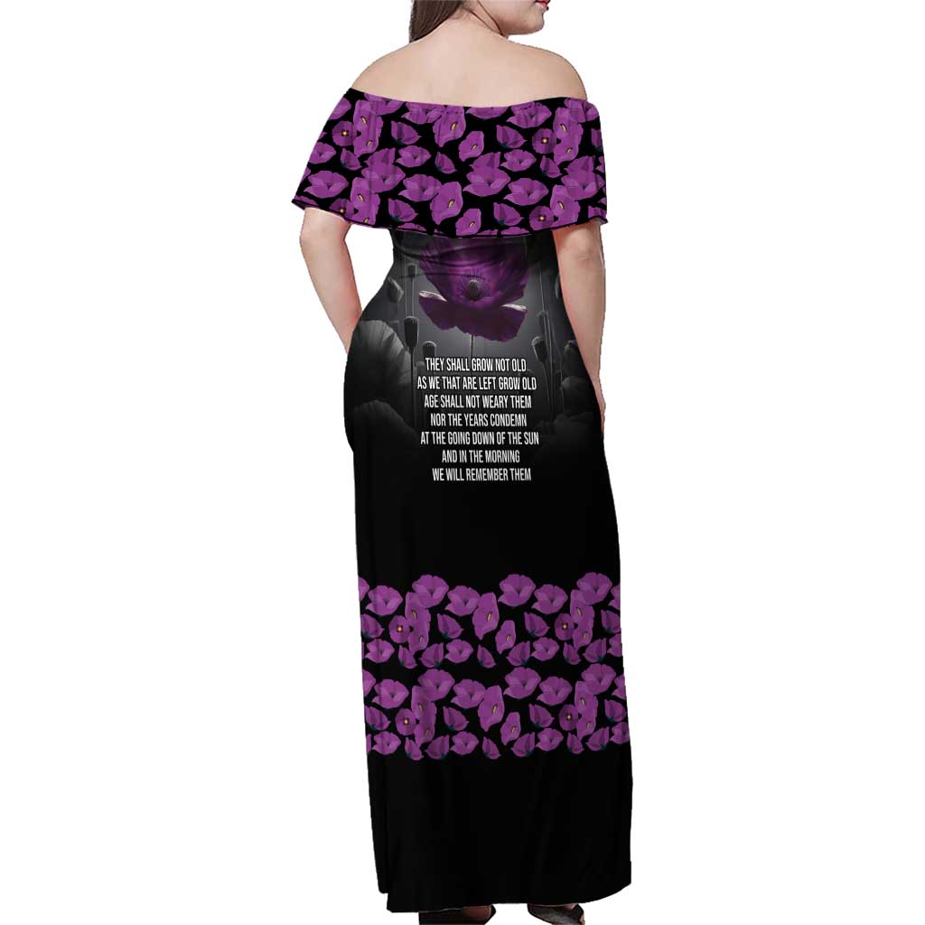 ANZAC Day Remembrance Family Matching Off Shoulder Maxi Dress and Hawaiian Shirt Purple Poppy We Will Remember Them LT9 - Polynesian Pride