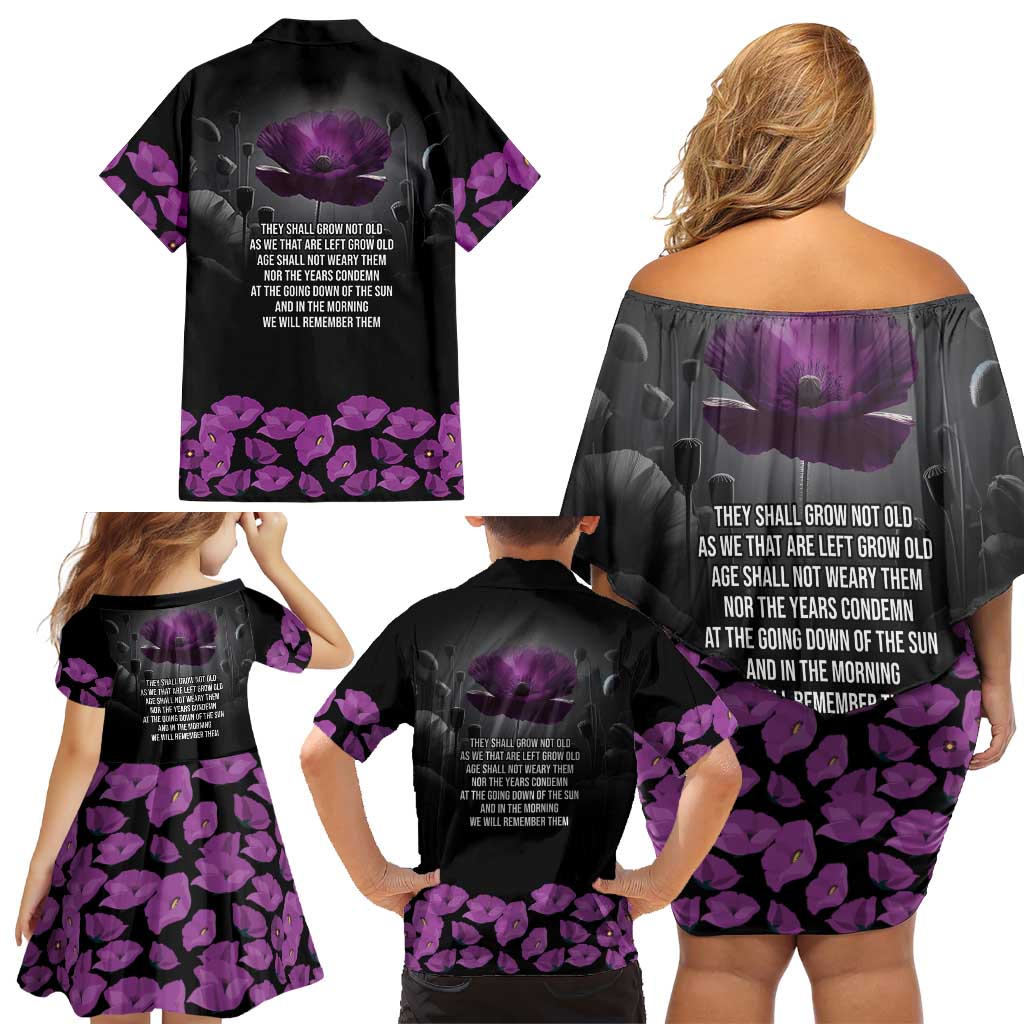 ANZAC Day Remembrance Family Matching Off Shoulder Short Dress and Hawaiian Shirt Purple Poppy We Will Remember Them LT9 - Polynesian Pride