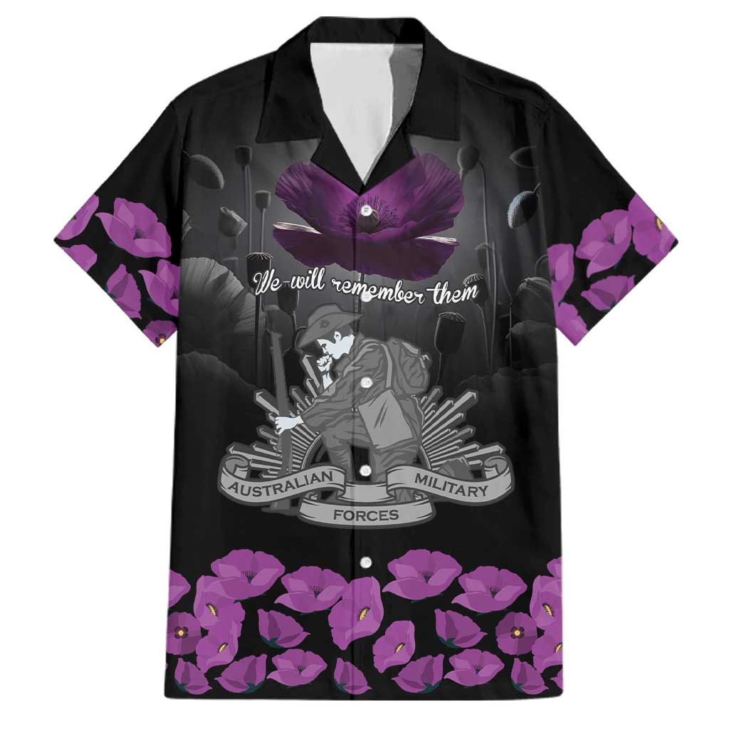 ANZAC Day Remembrance Family Matching Off Shoulder Short Dress and Hawaiian Shirt Purple Poppy We Will Remember Them LT9 Dad's Shirt - Short Sleeve Purple - Polynesian Pride