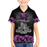 ANZAC Day Remembrance Family Matching Off Shoulder Short Dress and Hawaiian Shirt Purple Poppy We Will Remember Them LT9 Son's Shirt Purple - Polynesian Pride