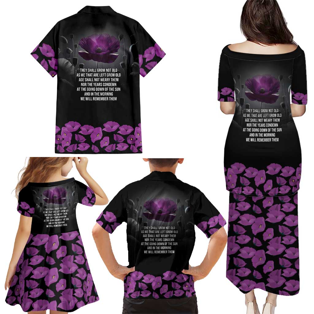 ANZAC Day Remembrance Family Matching Puletasi and Hawaiian Shirt Purple Poppy We Will Remember Them