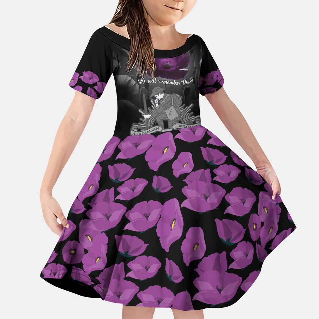 ANZAC Day Remembrance Family Matching Tank Maxi Dress and Hawaiian Shirt Purple Poppy We Will Remember Them LT9 Daughter's Dress Purple - Polynesian Pride