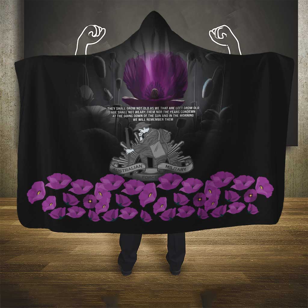 ANZAC Day Remembrance Hooded Blanket Purple Poppy We Will Remember Them