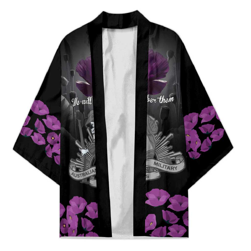 ANZAC Day Remembrance Kimono Purple Poppy We Will Remember Them