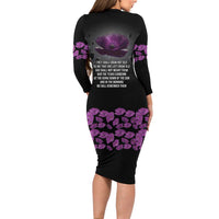 ANZAC Day Remembrance Long Sleeve Bodycon Dress Purple Poppy We Will Remember Them