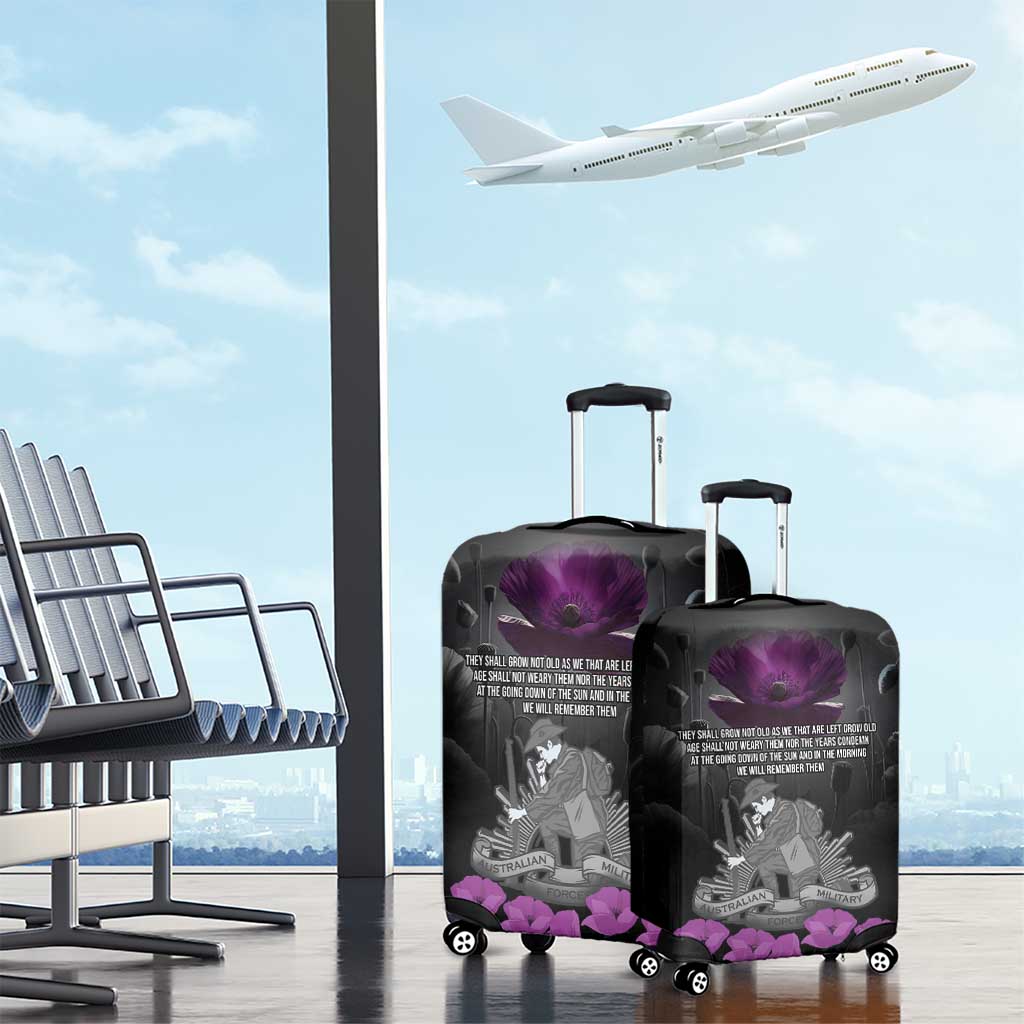 ANZAC Day Remembrance Luggage Cover Purple Poppy We Will Remember Them