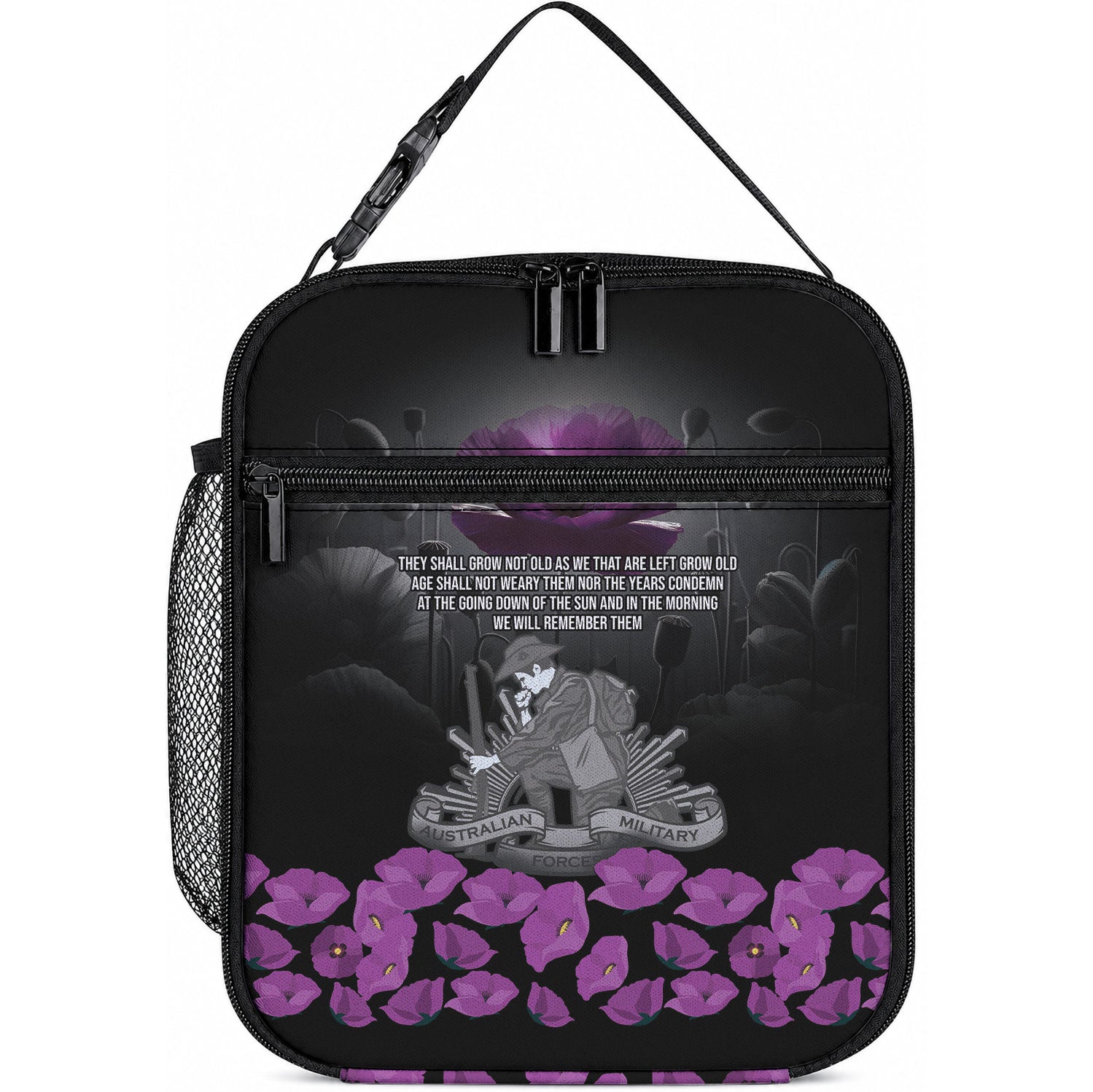 ANZAC Day Remembrance Lunch Bag Purple Poppy We Will Remember Them LT9 10.2 × 8.3 × 4.3 inch Purple - Polynesian Pride