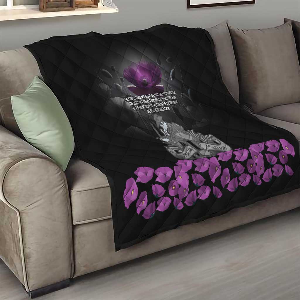 ANZAC Day Remembrance Quilt Purple Poppy We Will Remember Them