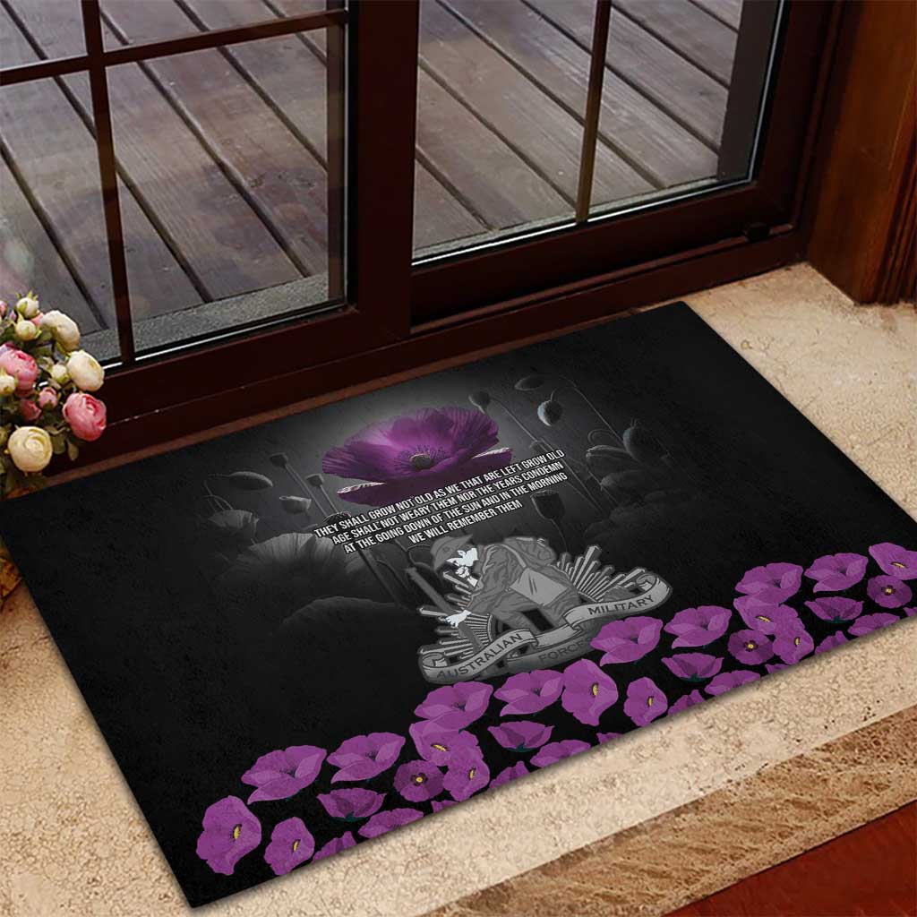 ANZAC Day Remembrance Rubber Doormat Purple Poppy We Will Remember Them