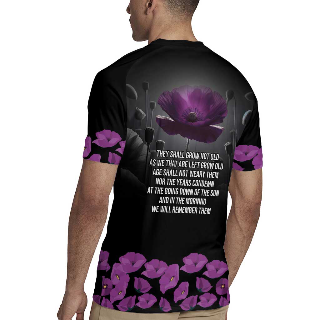 ANZAC Day Remembrance Rugby Jersey Purple Poppy We Will Remember Them