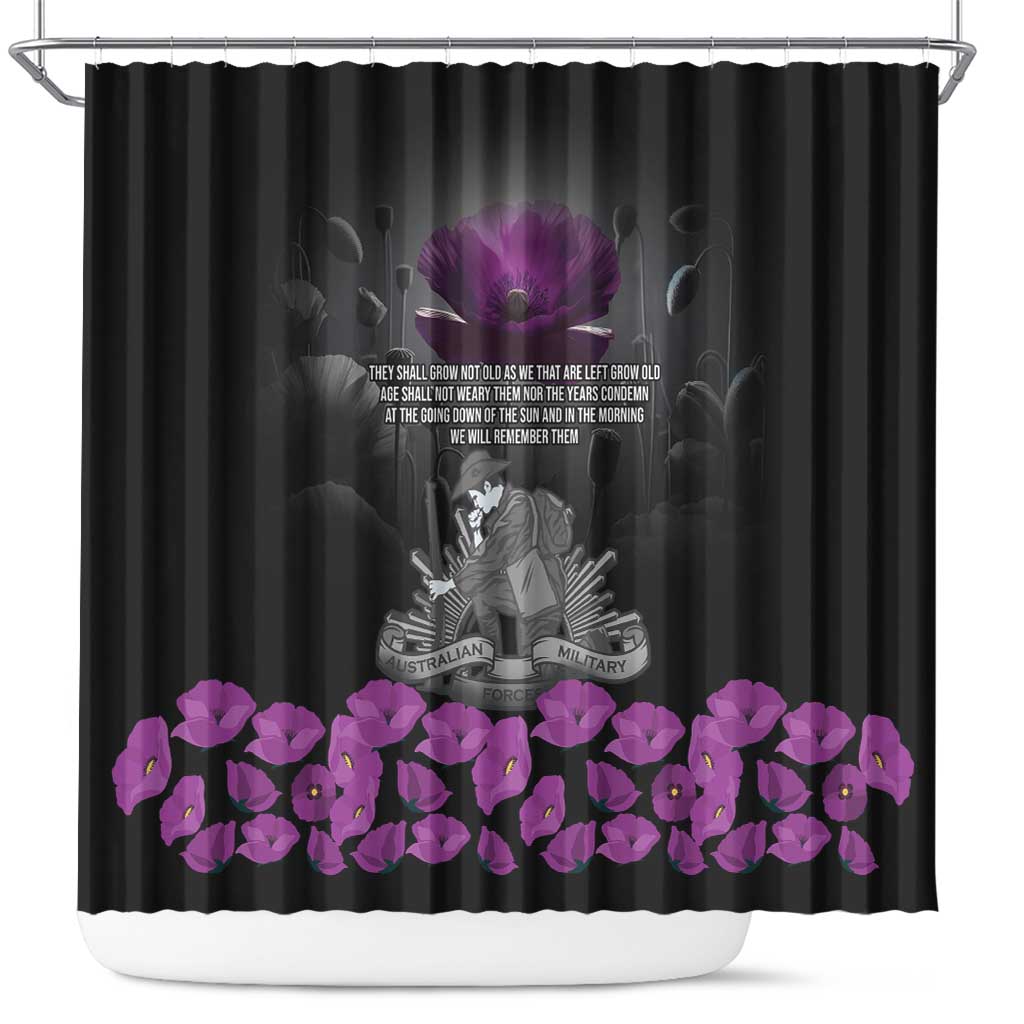 ANZAC Day Remembrance Shower Curtain Purple Poppy We Will Remember Them