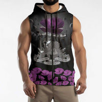 ANZAC Day Remembrance Sleeveless Zip Hoodie Purple Poppy We Will Remember Them
