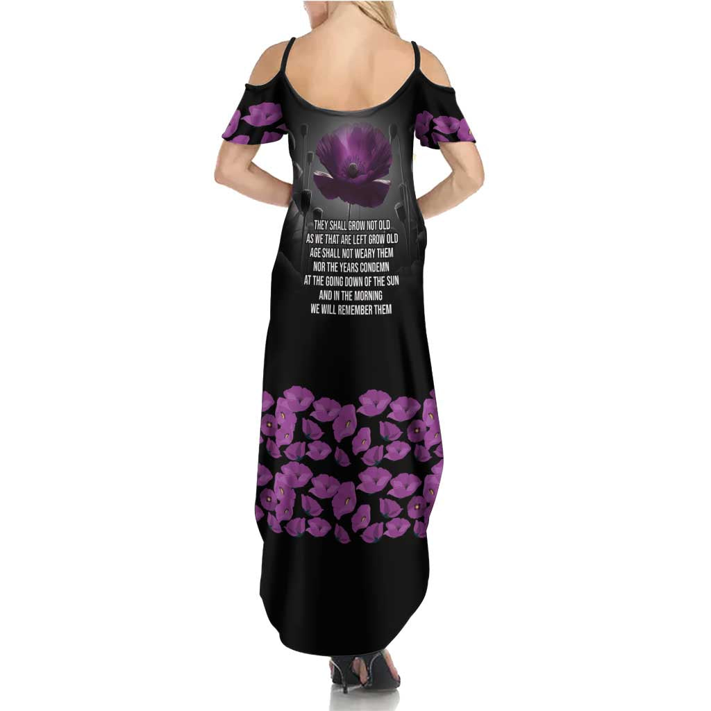 ANZAC Day Remembrance Summer Maxi Dress Purple Poppy We Will Remember Them