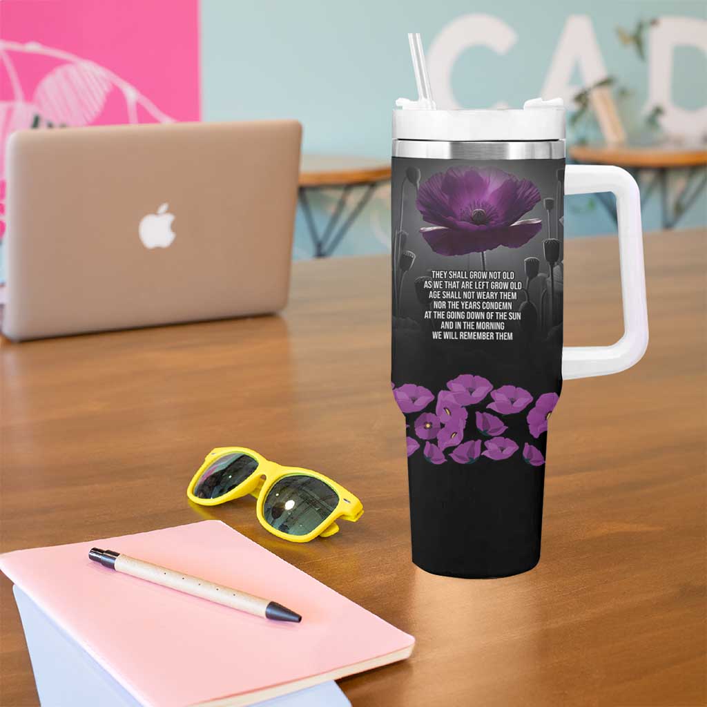 ANZAC Day Remembrance Tumbler With Handle Purple Poppy We Will Remember Them