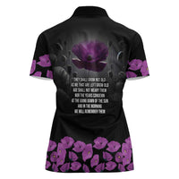 ANZAC Day Remembrance Women Polo Shirt Purple Poppy We Will Remember Them