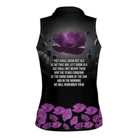 ANZAC Day Remembrance Women Sleeveless Polo Shirt Purple Poppy We Will Remember Them