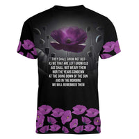 ANZAC Day Remembrance Women V-Neck T-Shirt Purple Poppy We Will Remember Them