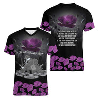 ANZAC Day Remembrance Women V-Neck T-Shirt Purple Poppy We Will Remember Them