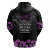 ANZAC Day Remembrance Zip Hoodie Purple Poppy We Will Remember Them
