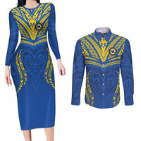 Custom Oceania Football Solomon Kings Couples Matching Long Sleeve Bodycon Dress and Long Sleeve Button Shirt Polynesian Tribal Pattern