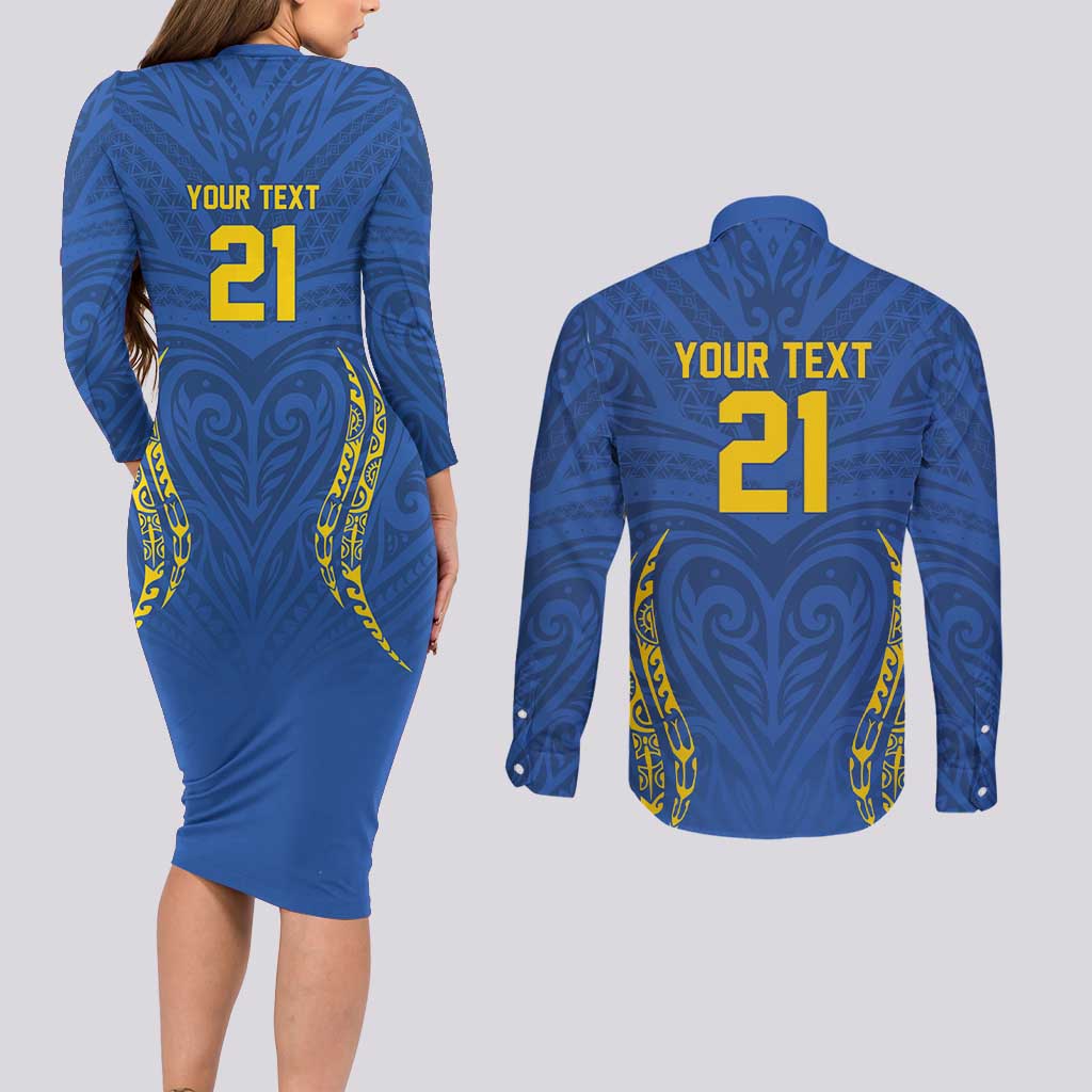 Custom Oceania Football Solomon Kings Couples Matching Long Sleeve Bodycon Dress and Long Sleeve Button Shirt Polynesian Tribal Pattern