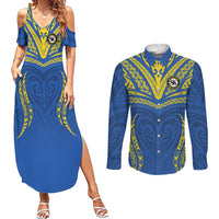 Custom Oceania Football Solomon Kings Couples Matching Summer Maxi Dress and Long Sleeve Button Shirt Polynesian Tribal Pattern