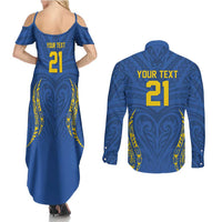 Custom Oceania Football Solomon Kings Couples Matching Summer Maxi Dress and Long Sleeve Button Shirt Polynesian Tribal Pattern