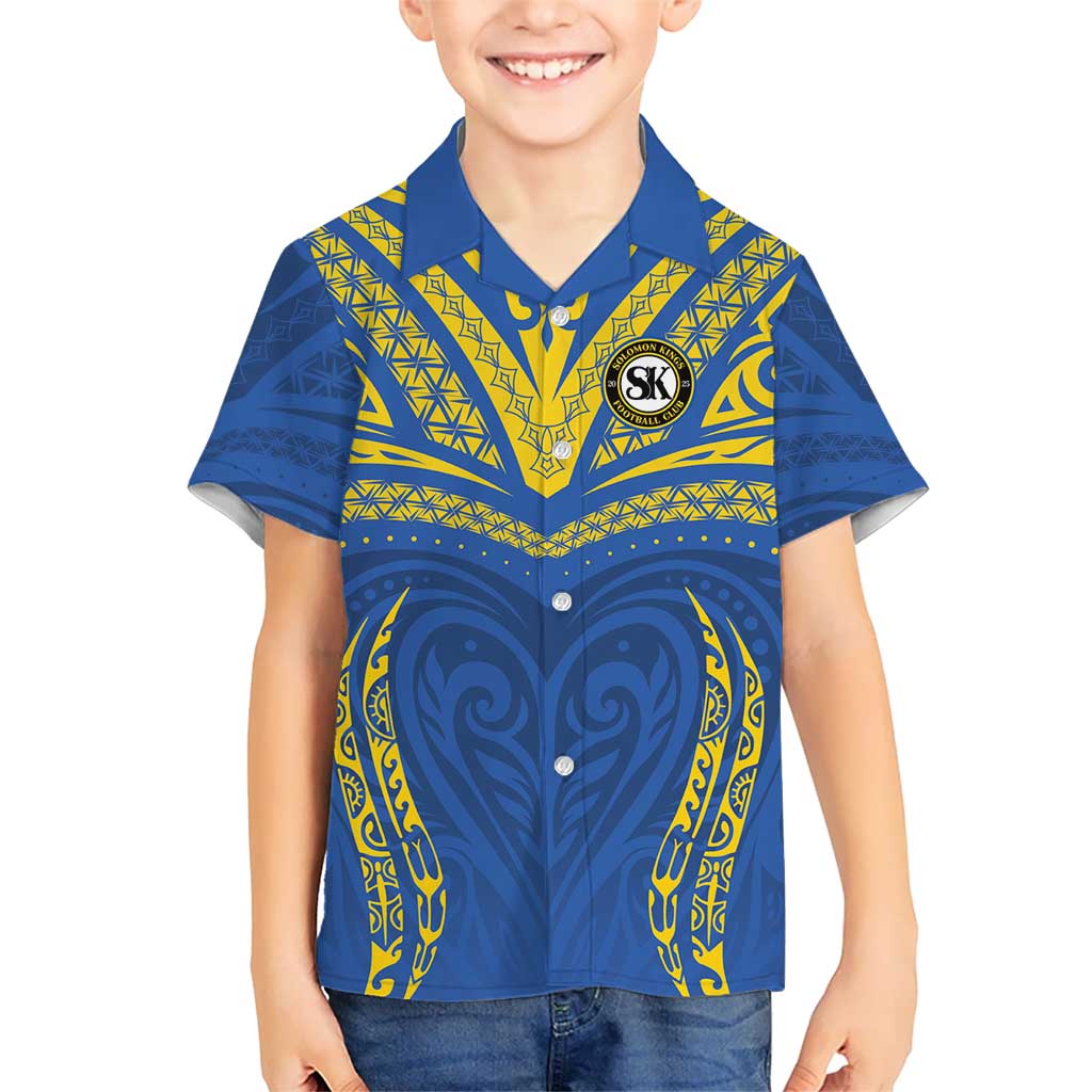 Custom Oceania Football Solomon Kings Family Matching Long Sleeve Bodycon Dress and Hawaiian Shirt Polynesian Tribal Pattern LT9 Son's Shirt Blue - Polynesian Pride