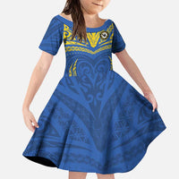 Custom Oceania Football Solomon Kings Family Matching Mermaid Dress and Hawaiian Shirt Polynesian Tribal Pattern LT9 Daughter's Dress Blue - Polynesian Pride