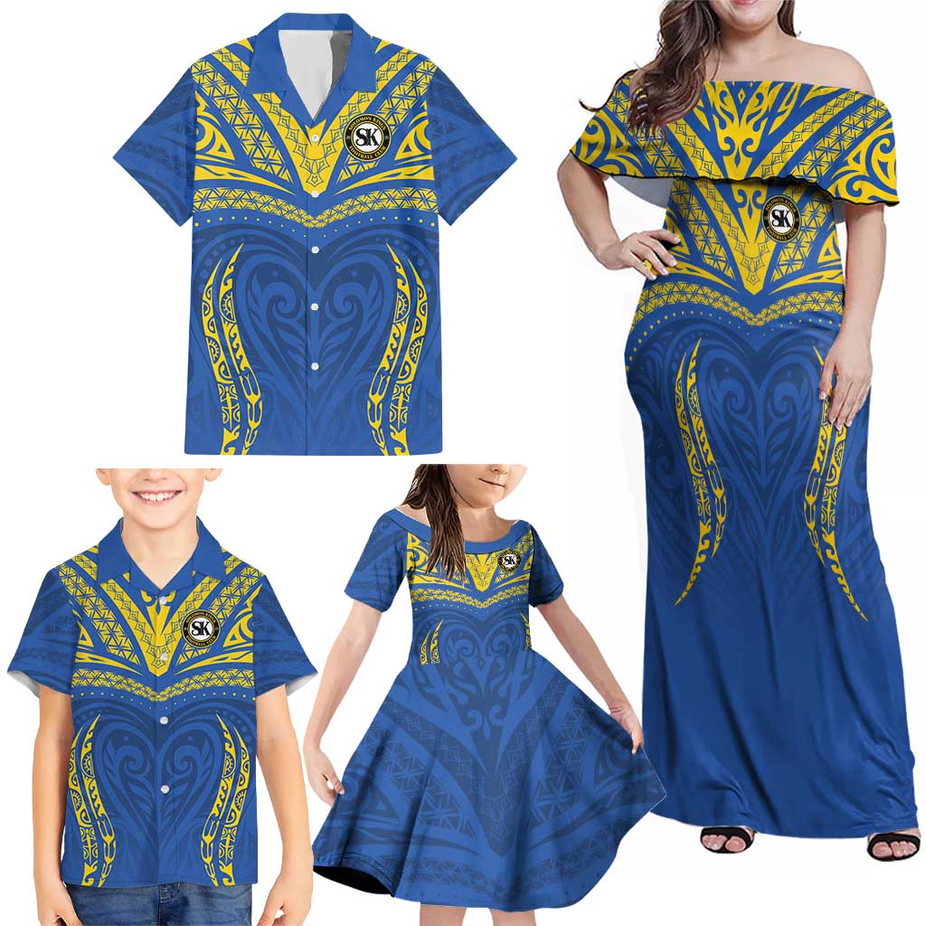 Custom Oceania Football Solomon Kings Family Matching Off Shoulder Maxi Dress and Hawaiian Shirt Polynesian Tribal Pattern