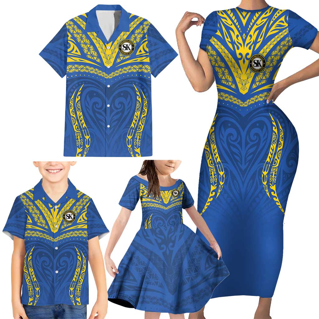 Custom Oceania Football Solomon Kings Family Matching Short Sleeve Bodycon Dress and Hawaiian Shirt Polynesian Tribal Pattern LT9 - Polynesian Pride