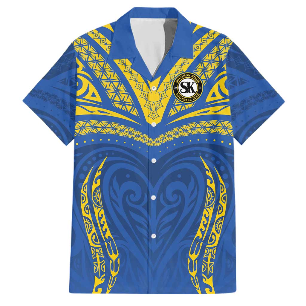 Custom Oceania Football Solomon Kings Family Matching Short Sleeve Bodycon Dress and Hawaiian Shirt Polynesian Tribal Pattern LT9 Dad's Shirt - Short Sleeve Blue - Polynesian Pride