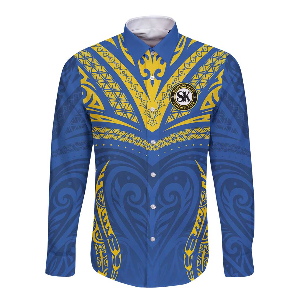 Custom Oceania Football Solomon Kings Long Sleeve Button Shirt Polynesian Tribal Pattern
