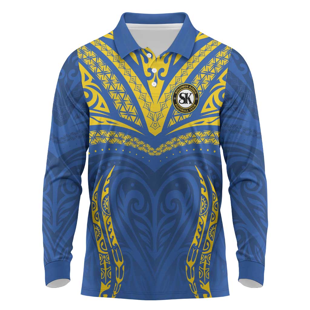 Custom Oceania Football Solomon Kings Long Sleeve Polo Shirt Polynesian Tribal Pattern