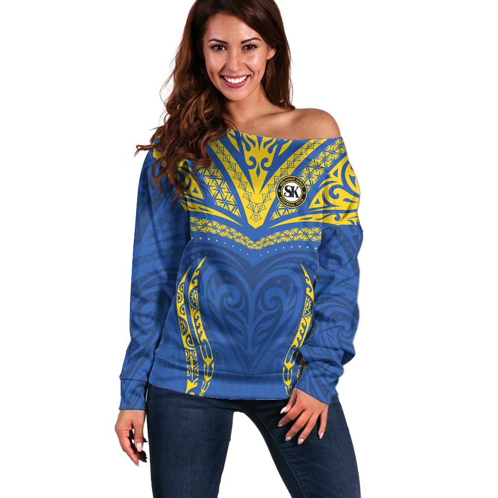 Custom Oceania Football Solomon Kings Off Shoulder Sweater Polynesian Tribal Pattern