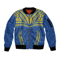 Custom Oceania Football Solomon Kings Sleeve Zip Bomber Jacket Polynesian Tribal Pattern