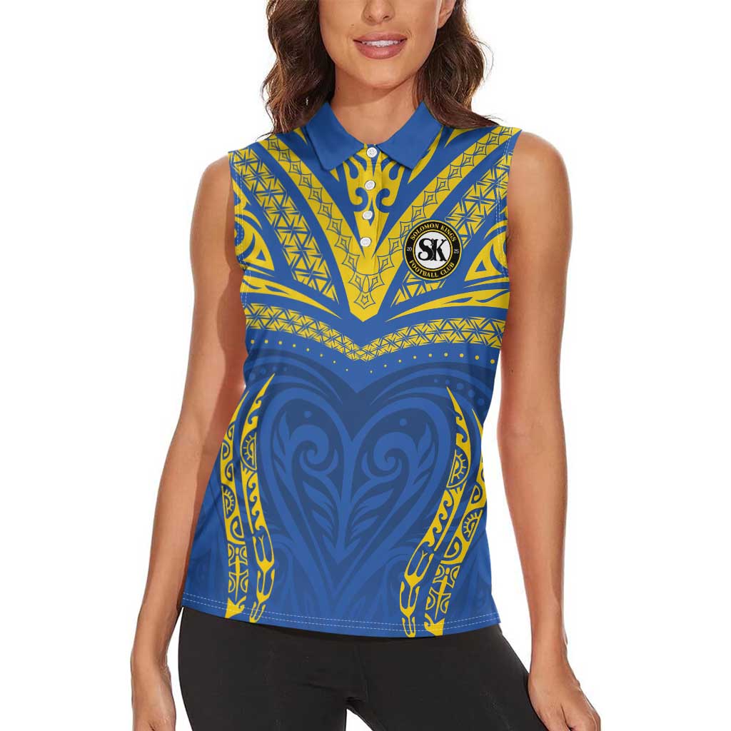 Custom Oceania Football Solomon Kings Women Sleeveless Polo Shirt Polynesian Tribal Pattern