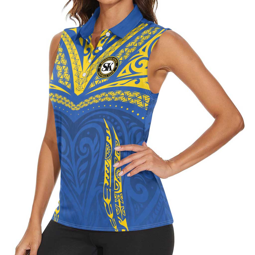 Custom Oceania Football Solomon Kings Women Sleeveless Polo Shirt Polynesian Tribal Pattern