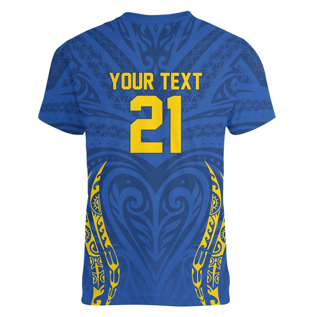 Custom Oceania Football Solomon Kings Women V-Neck T-Shirt Polynesian Tribal Pattern
