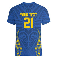 Custom Oceania Football Solomon Kings Women V-Neck T-Shirt Polynesian Tribal Pattern
